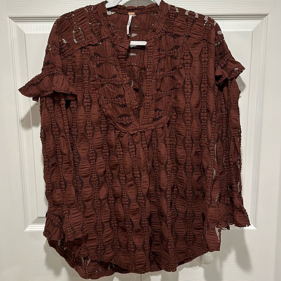 Free People Candy Shop Tunic Brown Lace Blouse Small - Picture 6 of 15